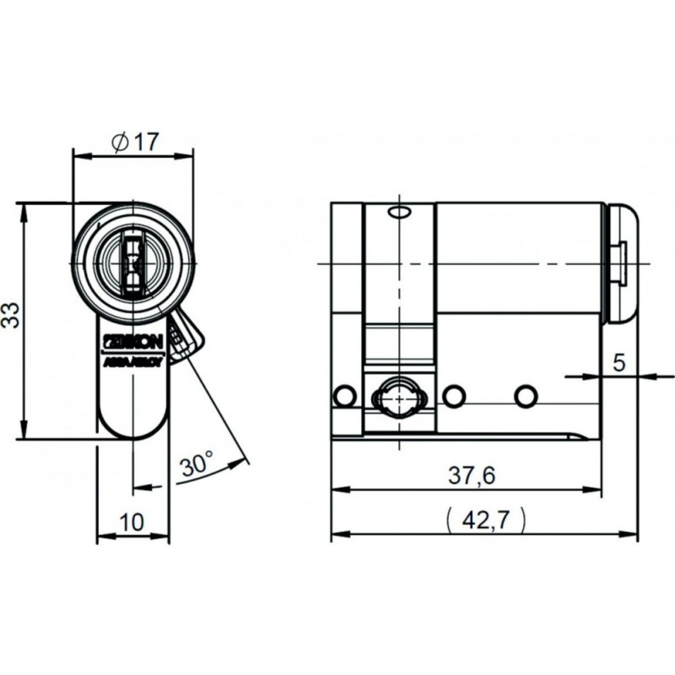 IKON CLIQ Go Halbzylinder technische Zeichnung mit Staubschutz